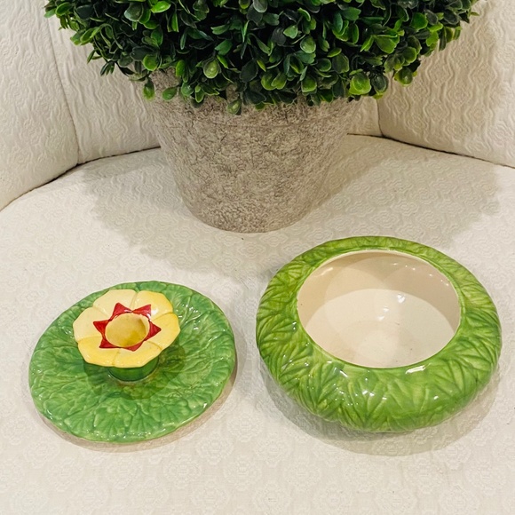 JA9-Antique Wedgwood Green Floral Candle Holder Bowl - Picture 2 of 7